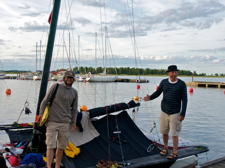 Axel (left) and Mark, on the incredible hobby-cat Catamaran they were taking to the Stockholm Archipelago.